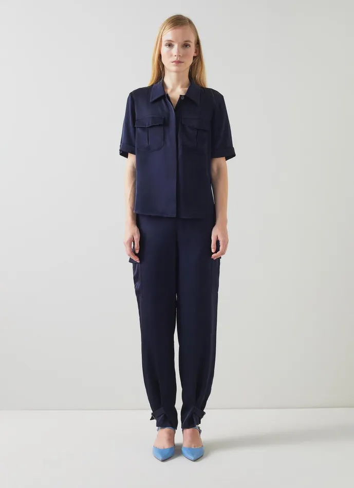Women Tops LKBennett Luna Navy Viscose UtilityStyle Shirt Midnight Women Tops LKBennett Luna Navy Viscose UtilityStyle Shirt Midnight