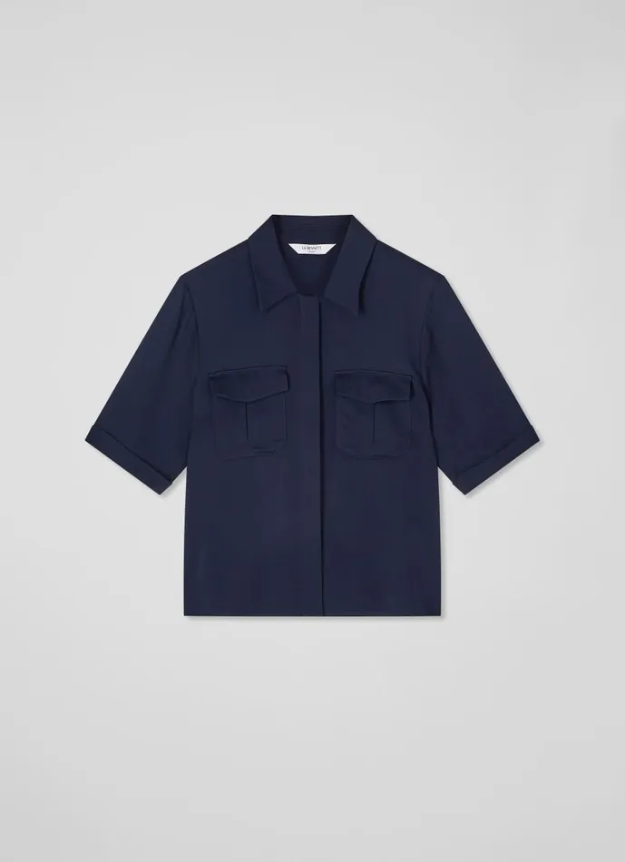 Women Tops LKBennett Luna Navy Viscose UtilityStyle Shirt Midnight Women Tops LKBennett Luna Navy Viscose UtilityStyle Shirt Midnight