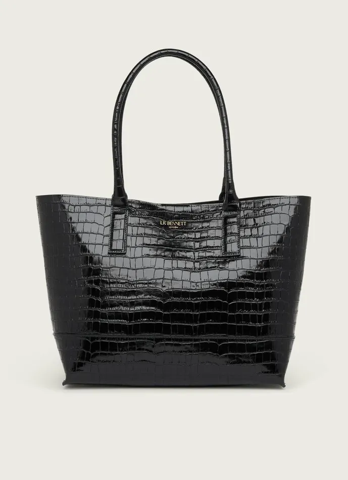 Women Tote Bags LKBennett Lacey Black CrocEffect Leather Tote Bag Women Tote Bags LKBennett Lacey Black CrocEffect Leather Tote Bag