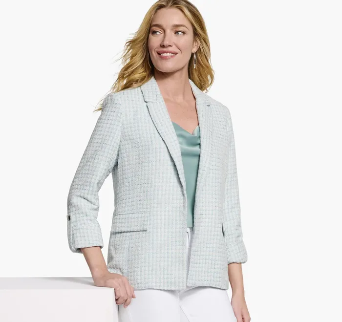 Women Tweed Blazer Light Bluewhite JohnstonandMurphy Shirts Sweaters and Blazers