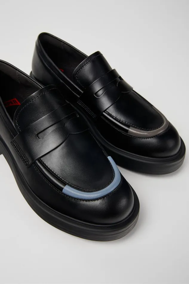 Women Twins Black Leather Loafers Camper Formal Shoes