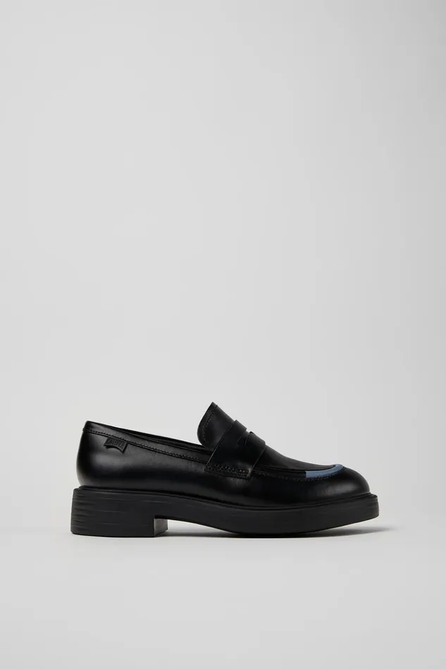 Women Twins Black Leather Loafers Camper Formal Shoes Women Twins Black Leather Loafers Camper Formal Shoes