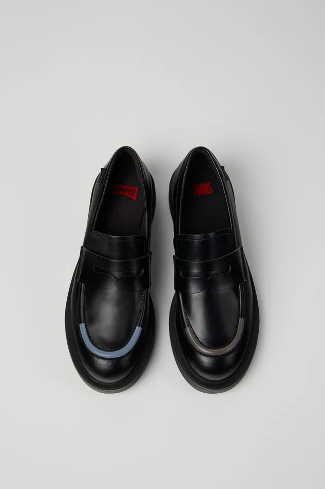 Women Twins Black Leather Loafers Camper Formal Shoes Women Twins Black Leather Loafers Camper Formal Shoes