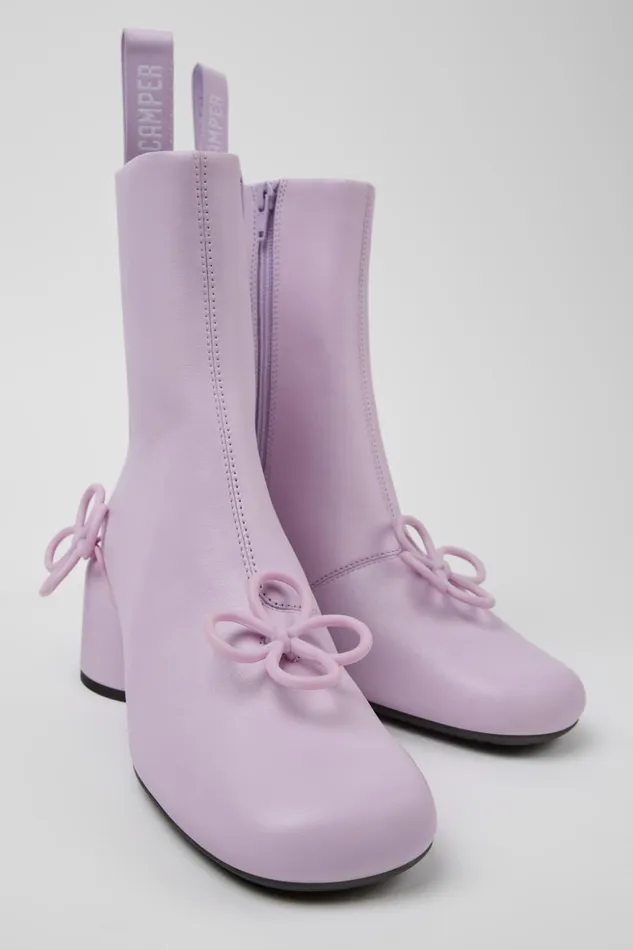 Women Twins Purple Leather Boots Camper Ankle Boots