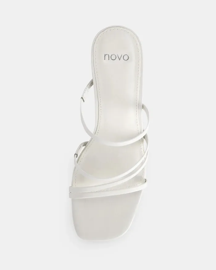 Women UNATHI WHITE Mules Block Heels NOVO Shoes