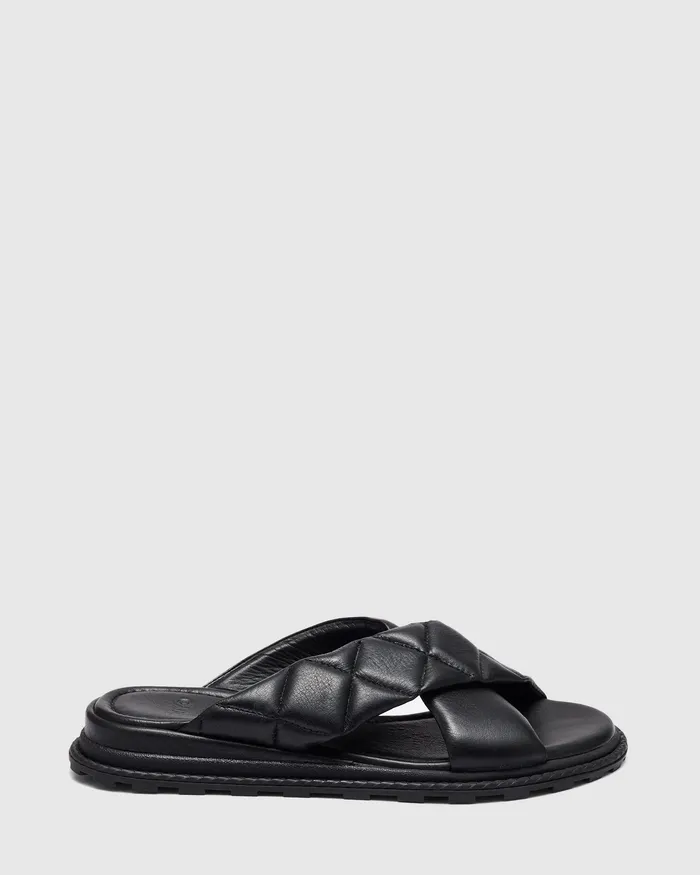 Women VIOLETTE BLACK Flatform Slides NOVO Shoes