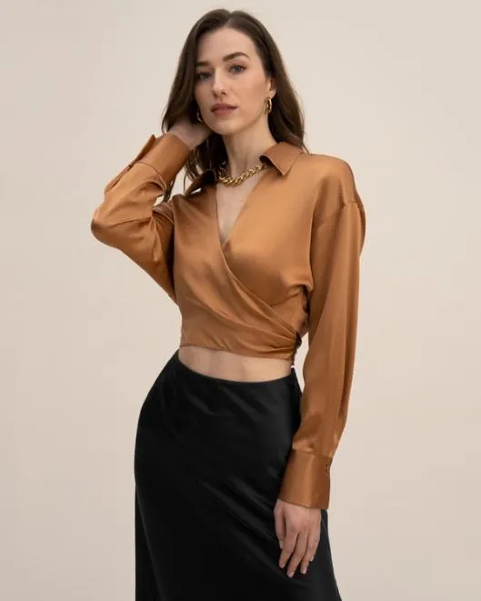 Womenx27s Pure 100 Silk Wrapover Shirt Crop Top Women Blouses Lilysilk Shirts
