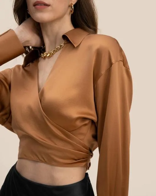 Womenx27s Pure 100 Silk Wrapover Shirt Crop Top Women Blouses Lilysilk Shirts