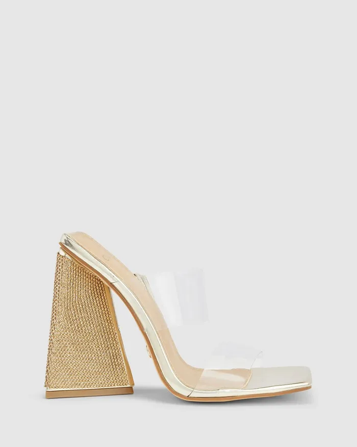 ZENDO GOLD Block Heels Party NOVO Shoes Women