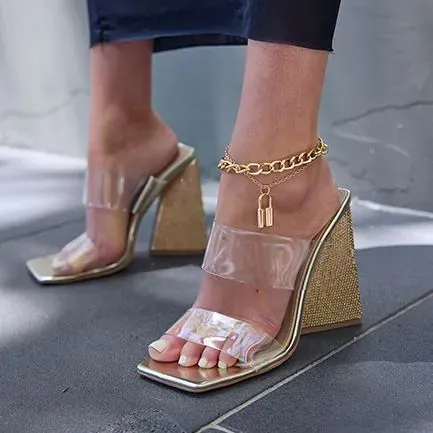 ZENDO GOLD Block Heels Party NOVO Shoes Women
